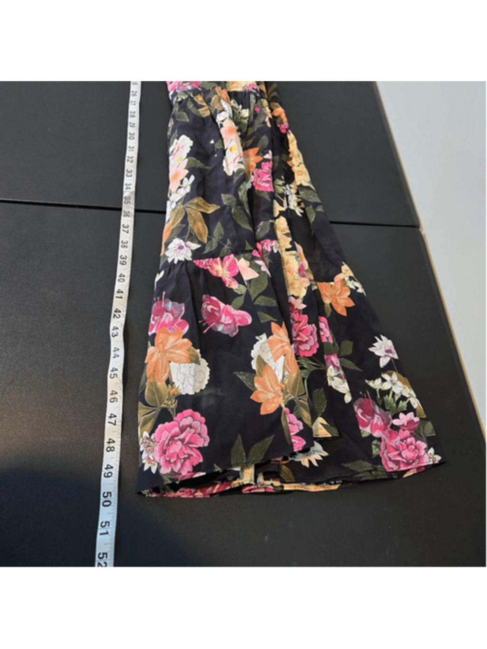 Kachel Womens Ruffle Silk Floral Midi Dress Size 8 Black Tiered Fairy Romantic - Picture 9 of 9